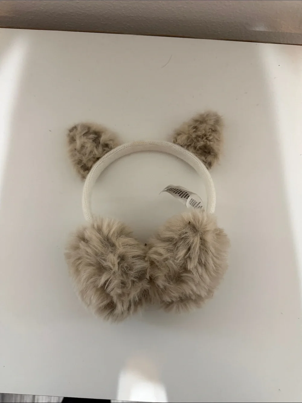 Kids Faux Fur Cat Ear Ear Muffs Headband - Cream Taupe